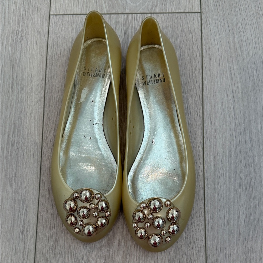Stuart Weitzman Gold Embellished Jelly Flats size 7